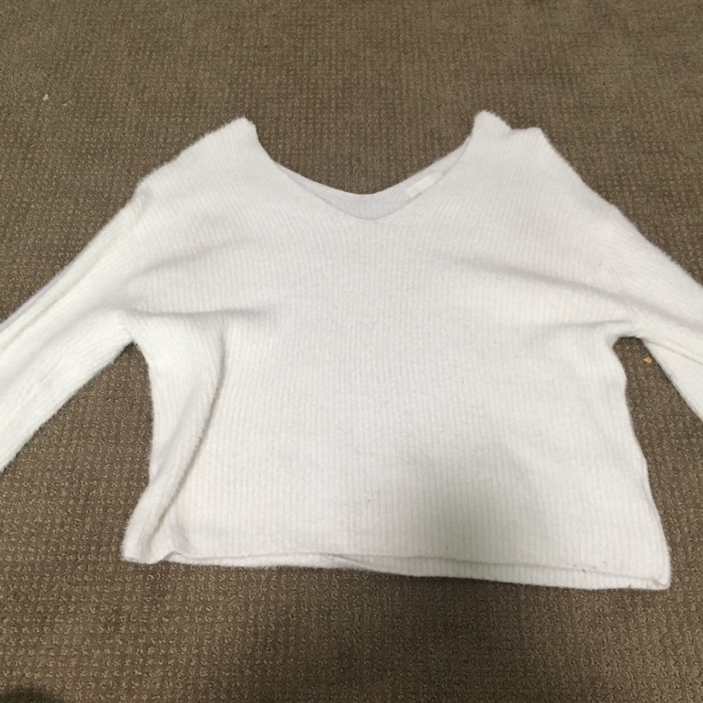 H&M fuzzy off the shoulder v-neck sweater